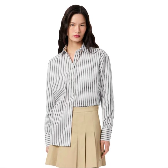 68. LACOSTE Women's Oversized Cotton Button Down Shirt Striped Green $150 EUC 36 - Picture 1 of 6